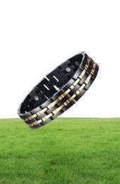 Exquisite Mens Healthy Magnetic Bracelet Gold Black Plated Energy Stainless Steel Bracelet Jewellery Therapy Bracelet Birthday Gif5792998