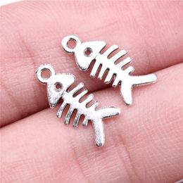 10Pcs Retro Silver Color Fish Bone Pendant Charm for Necklace Earring Bracelet Making DIY Jewelry Accessory Finding