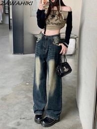 Women's Jeans American Retro Blue Loose Wide Leg Patchwork Designed Straight Fall Fashion Contrast Color Y2K Ripped Pants For Women