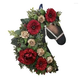 Decorative Flowers 831B Festive Christmas Wreath For Front Door Horse Head Shaped Holiday Party Decor