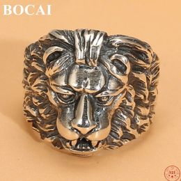 BOCAI S925 Sterling Silver Rings Fashion Threedimensional Domineering Lion Head Pure Argentum Hand Jewelry for Men240412