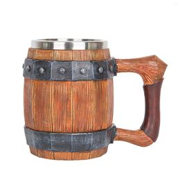 Mugs 600ml With Handle Drinkware Stainless Steel Beer Mug Vintage Wear Resistant Simulation Wooden Barrel Stable Non Slip Family Gift