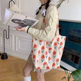 Handbags Floral Canvas Tote Bag for Women Large Capacity Printed Shoulder Bag Shopping Bag Female Fashion Casual Open Handbag