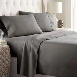 4-Piece Luxurious Polyester Bed Sheet Set - Solid Colour Bedding Set for Bedroom Or Guest Room 240329