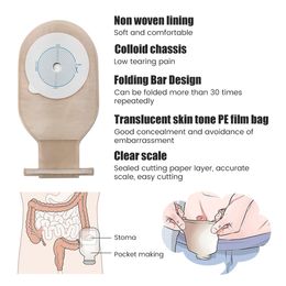 10pcs/lot Drainable Colostomy Bags One-piece system Ostomy Pouch for Stoma Care 65mm to Prevent Leakage with Clip Closure