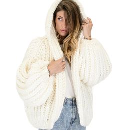 Women's Loose and Lazy Style Hooded Cardigan, Handmade Stick Needle Knit Sweater