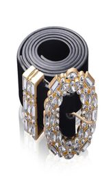 Luxury Designer Big Strass Belts For Women Black Leather Waist Jewellery Gold Chain Belt Rhinestone Diamond Fashion9340016