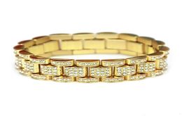 WholeFashion Gold Fully Iced Out Hip Hop crystal Bracelet Mens Cuban Bracelet Men s Simulated Bling Rhinestones Bangles7122510