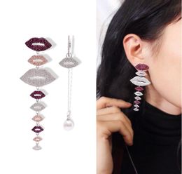 Asymmetry Lips Dangle Drop Earrings Bling Full Colourful Cubic Zirconia Jewellery Women Girl Gift6456929