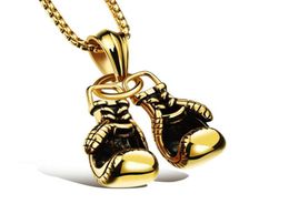 Retro Fitness Boxing Gloves Titanium Steel Necklace Lettering Domineering Fashion Punk Pendant Gold Black Steel Pendant28966243904462