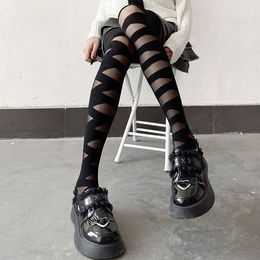 Breathable For Girls JK Thin Lolita Cross Korean Stockings Mesh Pantyhose Women Tights Stripe
