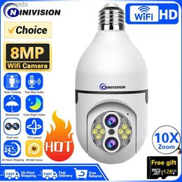 PTZ Cameras 10X PTZ zoom 4K 8MP Wifi E27 bulb safety baby monitor wireless automatic human tracking dual lens light monitoring camera C240412