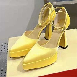 Sell Dress Shoes Spring Summer Platform Sandal Super High Heels Women Satin Pointy Slipper Ankles Buckle Strap High-heeled Shoes Woman Sexy Pumps