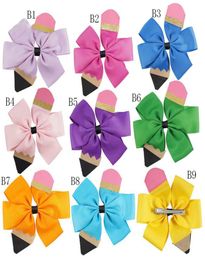 Children Bow Hairpin Back to school season baby girls pencil Hair Accessories popular kids Bow Barrettes 45 inches C24808623155