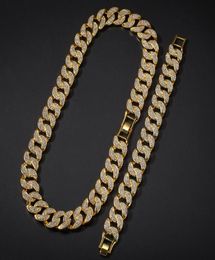 Hip Hop Bling Chains Jewellery Men Gold Bracelets Necklace Iced Out Miami Cuban Link Chain3465657