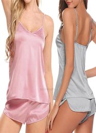 Shorts Sexy women Silk Pajama Sets Thin Camisole Sleepwear Solid Color Tank Top Nightclothes lingeries women sleepwear wXH25YJ1481991