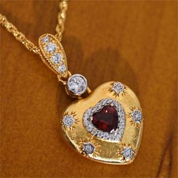 S925 silver garnet love necklace hand-drawn light luxury design pendant elegant gold-plated women's neck