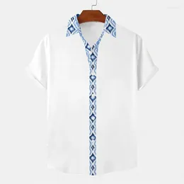Men's Casual Shirts Geometric Tribal Printed Shirt Street Work Out Summer Lapel Short Sleeve Fashionable Soft Stylish Button Design