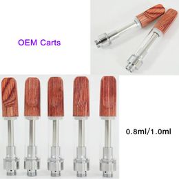 Customised Vape Cartridges 1ml 0.8ml Wooden Tops 4pcs intake E-cigarette Empty Thick Oil Atomizers Flat Screw Tip Ceramic Coil 510 thread Atomizer Foam Packaging