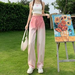 Women's Jeans Pink Straight Women High Waist Chic Denim Pant Zipper Streetwear Wide Leg Gradient Trouser Y2k Harajuku Ankle Length