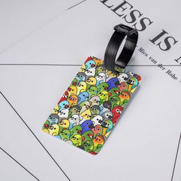 Custom Funny Parrot Birds Squad Art Luggage Tag With Name Card Cockatiel Bird Privacy Cover ID Label for Travel Bag Suitcase