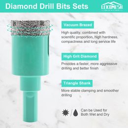 LEKOMESH Tile Granite Drill Bit 20/25/28/32/35/38mm 1/2pcs Triangle Shank Porcelain Ceramic Marble Marble Diamond Core Drill Bit