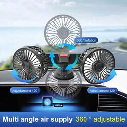 Electric Fans USB 5V Car Cooling Fan Dual Head Electric Air Circulator 360 Degree Rotation Portable 3 Speeds Air Blower for Dashboard RV Truck