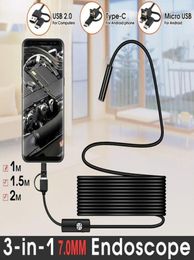 3in1 7mm 10m5m2m1m Mini Endoscope Camera Flexible IP67 Waterproof Cable Snake Borescope Inspection Cameras TYPEC USB for And7671617060594