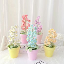 Decorative Flowers Creative Hand Knitted Flower Weaving Forget Me Not Potted Lily Of The Valley Mother Girlfriend Gift