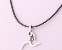 Simple Style Stick Figure Running Girl Cartoon Leather Necklace Runner Sports Women Jewelry8001063