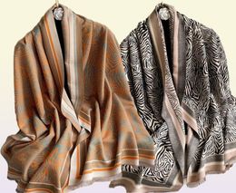 Berets Winter Cashmere Scarf Women Warm Zebra Print Thick Shawls Wraps Lady Fashion Tassels Blanket Foulard Poncho Stoles7940916