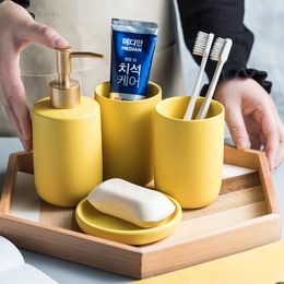 Simple Ceramic Bathroom Wash Set Bathroom Supplies Bathroom Mouthwash Cup Soap Dish Hand Sanitizer Bottle Toothbrush Cup Kit