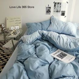 INS Style Solid Colour Black Bedding Set Girls Boys Double Size Flat Sheet Duvet Cover Pillowcase Bed Linen Home Textile