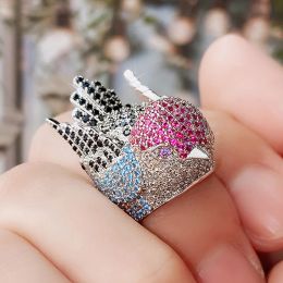 Huitan Hyperbole Bird Finger Ring Female for Cocktail Party Colorful Cubic Zirconia Bling Bling Animal Accessories Chic Jewelry