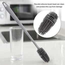 Silicone Milk Bottle Brush Cup Scrubber with Reinforced Long Handle Durable Glass Water Bottle Cleaner Kitchen Cleaning Tool