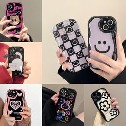 Case For XIaomi Redmi Note 12 Plus 5G 12 12S 10 10T 11T 5G 10S 11S 8 9 POCO M3 M4 Pro cover Wavy Texture Cute Rabbit Cat Bear