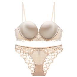 Bras Glossy Cup Removable Straps Push Up Bra and Panties Set with Lace Underwear Soft Breathable Beautiful Sexy Lingerie for Women