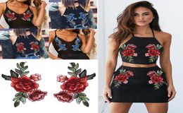 20pcs Flower Patches Big Stickers Embroidery 3D Red Rose DIY Embroidered Roses Floral Collar Sew Patch Sticker Applique Badge6194157