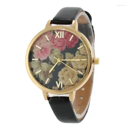 Wristwatches Fashion Womens Watch Girls Casual Flower Dial Leather Band Quartz Wrist Watches Female Clocks Montre Femme Relogio Feminino #D
