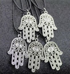 Jewellery Whole Lots 50pcs Vintage Lucky Alloy Fatima hand Hamsa Pendants Charms Amulet Evil Eye Necklaces Gift for men women HJ9800691