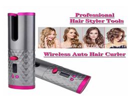 hairstyle tools Curling Iron Automatic Hair Curler Cordless USB Rechargeable Curls Waves LCD Display Ceramic Curly Rotating Curlin2064817