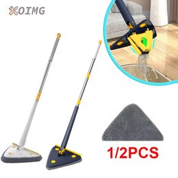 360° Rotatable Mop Adjustable Cleaning Telescopic Triangular Reusable Spin Dry Wet Floor Stainless Steel Handle 240412