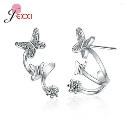 Stud Earrings Unique 925 Silver Needle Double Butterfly Zircon Hanging Clip Ears For Women Wholesale Korean Earring Jewellery