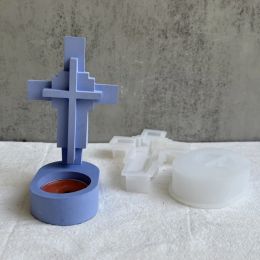 DIY Cross Candlestick Silicone Mould Handmate Epoxy Resin Plaster Craft Candle Holder Casting Moulds Christmas Gift Home Decor