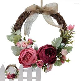 Decorative Flowers Door Wreaths For Front Outside Artificial Peony Flower Wreath Vintage Blooming Peonies Spring Summer Fall Winter