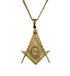 Mens Stainless Steel Ma Illuminati Symbol Mason Pendant Necklace Gold Plated with Cuban Chain for Men Women256d202E7032119