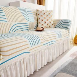 Geometric Printed Sofa Bed Skirt Cover Folding Stretch Sofa Bed Covers Modern Elastic Couch Covers for Banquet Hotel Living Room