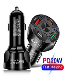USB TypeC PD 20W Car Charger 4 Ports Dual Auto Quick Fast Charging for Mobile Phone Car Portable Accessories6892792