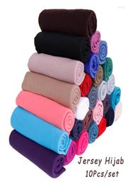 Scarves Pieces Premium Cotton Jersey Hijab Scarf Women Solid Shawl Stretchy Headscarf Muslim Headband Maxi Hijabs SetScarves Shel28089162