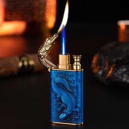 New Relief Crocodile Dragon Double Fire Lighter Metal Windproof Jet Open Flame Conversion Without Gas Lighter Personalized Gift for Men